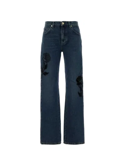 Blumarine Rose-patch Trousers In Blue