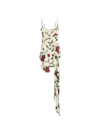 Blumarine Rose-print Draped Mini Dress In Multi