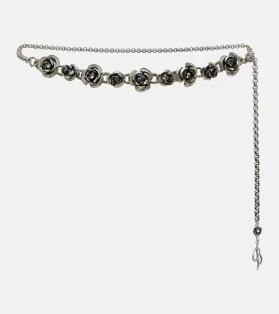 Blumarine Roses Embellished Belt In Nickel