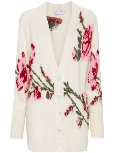 Blumarine Off-white Jacquard Roses Cardigan