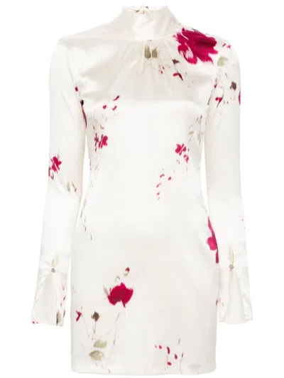 Blumarine Roses-print Satin Mini Dress In White