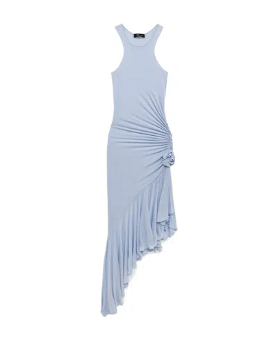 Blumarine Ruched Asymmetric Midi Dress In Gray