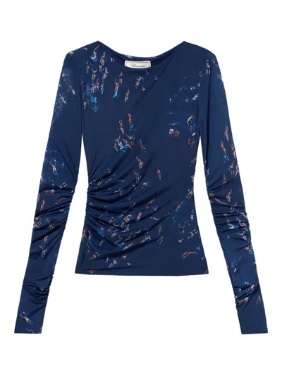 Blumarine Ruched-detail T-shirt In Blue
