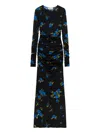 Blumarine Ruched Floral Maxi Dress In Black