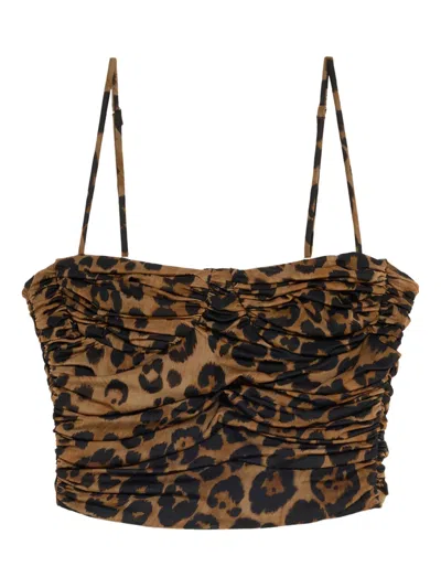 Blumarine Ruched Leopard-print Cropped Top In Black