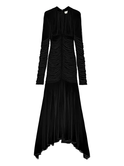 Blumarine Ruched Long-sleeve Gown In Black