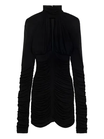 Blumarine Ruched Long-sleeve Mini Dress In Black