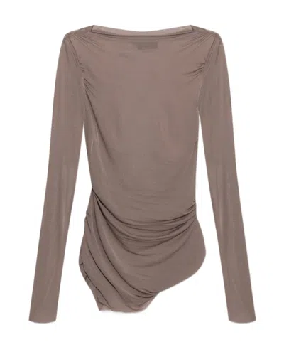Blumarine Ruched Long-sleeve Top In Gray
