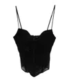 Blumarine Ruched Mesh Top In Black