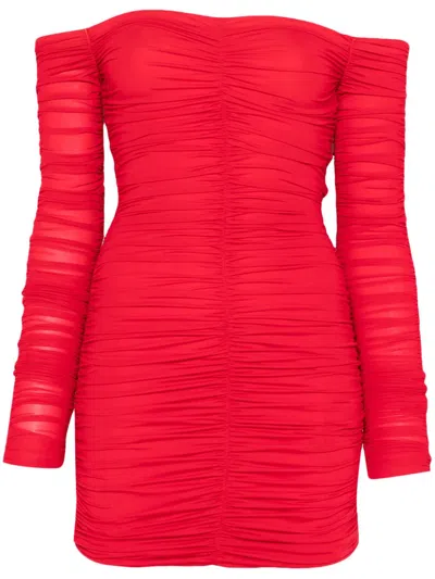 Blumarine Ruched Mini Dress In N0313 Lipstick Red