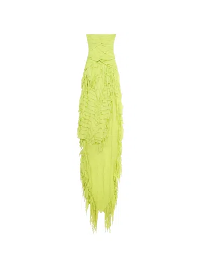 Blumarine Ruched Ruffled Maxi Dress In Green