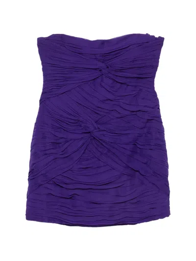 Blumarine Ruched Strapless Mini Dress In Purple