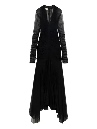 Blumarine Ruched Tulle Dress In Black