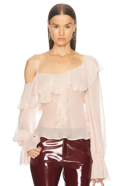 Blumarine Asymmetric-neck Silk Blouse In Pink