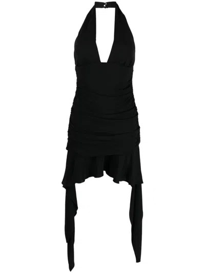 Blumarine Ruffle-detail Draped Halterneck Minidress In Black