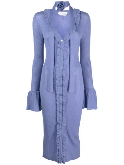 Blumarine Ruffle-detail Wool Dress In Purple