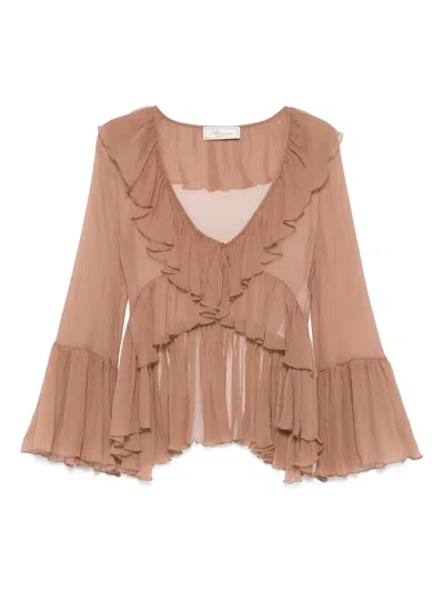 Blumarine Ruffled Blouse In Brown
