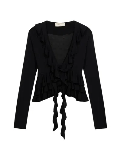 Blumarine Ruffled Cardigan In Black