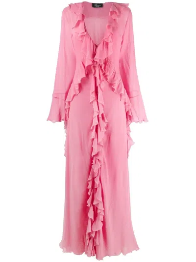 Blumarine Ruffled Chiffon Gown In Pink