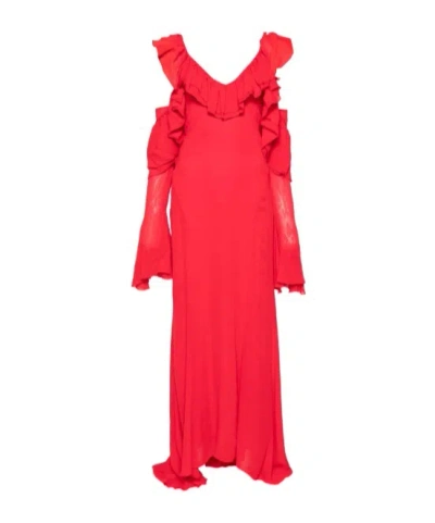 Blumarine Ruffled Cold-shoulder Maxi Dress In Red