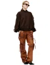 Blumarine Ruffled Cotton Hoodie In Brown