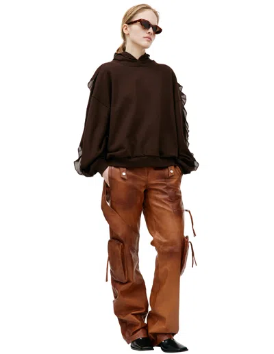 Blumarine Ruffled Cotton Hoodie In Brown