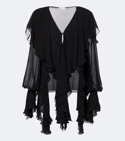 Blumarine Ruffled Crêpe Blouse In Black