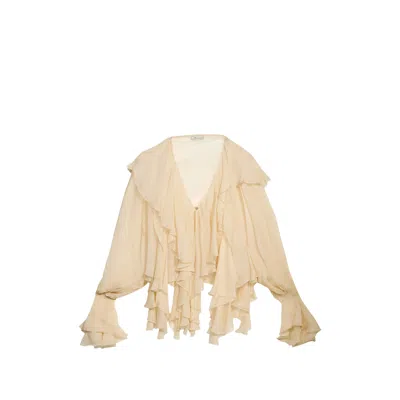 Blumarine Ruffled Crepe-de-chine Blouse In Neutral