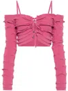 Blumarine Ruffled Cropped Cardigan In Pink