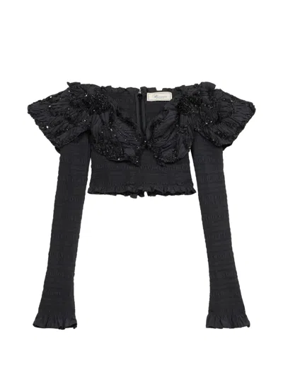Blumarine Ruffled Embellished Blouse In Black
