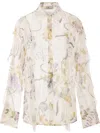 Blumarine Ruffled Floral-print Silk Blouse In White