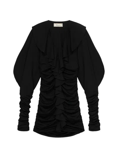 Blumarine Ruffled Gathered Mini Dress In Animal Print