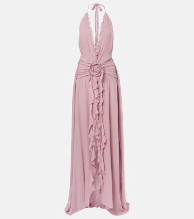 Blumarine Ruffled Georgette Gown In Pink