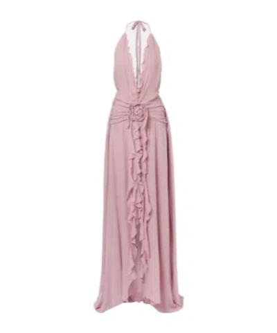 Blumarine Ruffled Georgette Gown In Pink