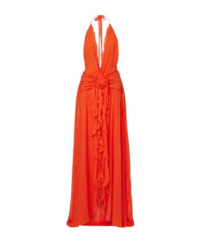 Blumarine Ruffled Georgette Gown In Red