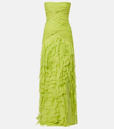 Blumarine Ruffled Georgette Maxi Dress In Green