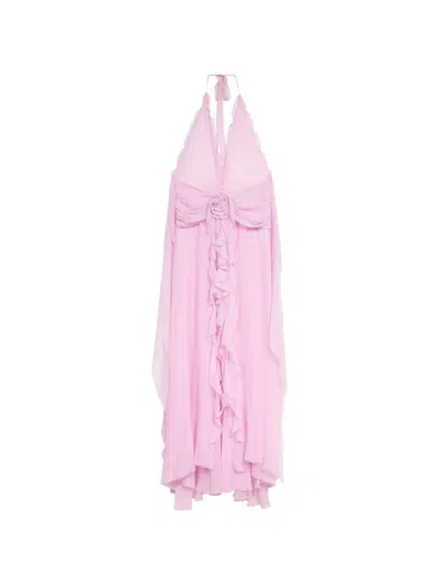 Blumarine Ruffled Georgette Maxi Dress In Pink