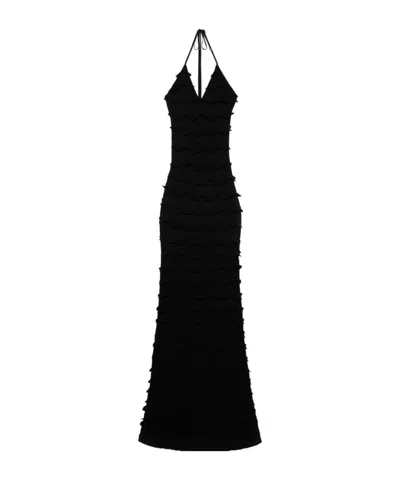 Blumarine Ruffled Knitted Maxi Dress In Black