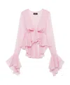 Blumarine Ruffled Long-sleeve Silk Blouse In Pink