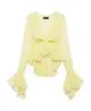Blumarine Ruffled Long-sleeve Silk Blouse In Yellow