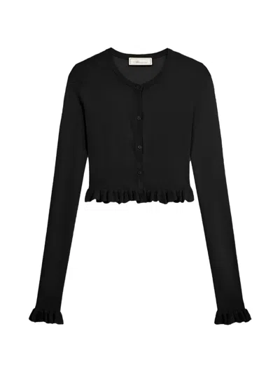 Blumarine Ruffled Long-sleeve Cardigan In Black