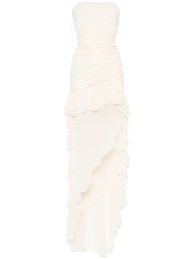 Blumarine Ruffled Maxi Dress In Neutrals