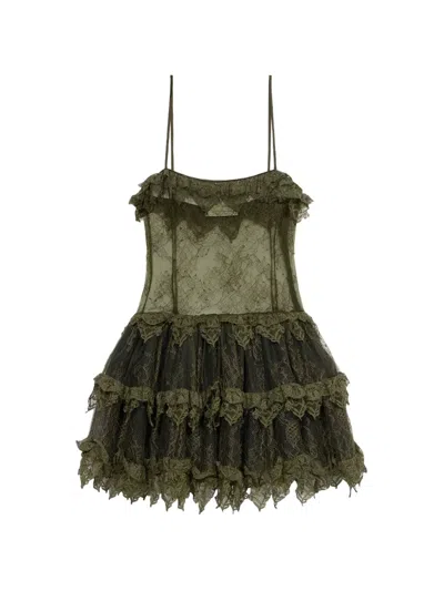 Blumarine Ruffled Mini Dress In Green
