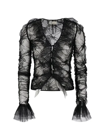 Blumarine Ruffled Net Blouse In Multi