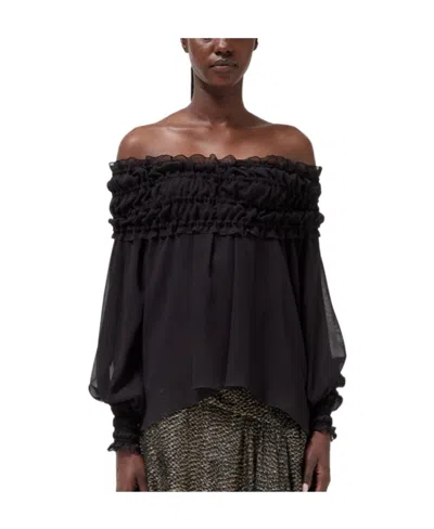 Blumarine Ruffled Off-shoulder Blouse In Black