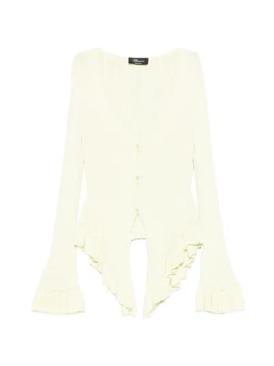 Blumarine Ruffled Pointelle-knit Cardigan In Yellow