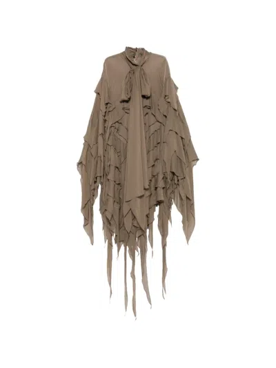 Blumarine Ruffled Pussy-bow Dress In Brown