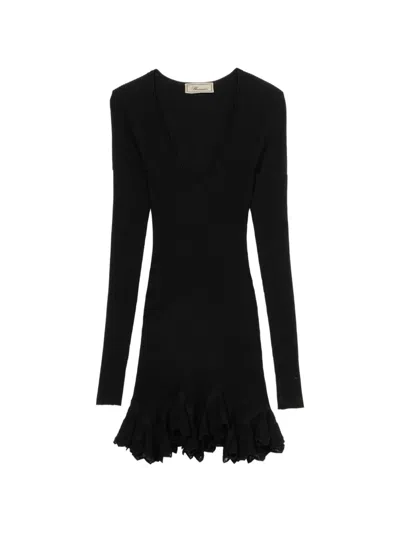 Blumarine Ruffled Ribbed-knit Mini Dress In Black