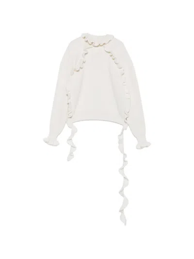 Blumarine Ruffled Ribbed-knit Sweater In White