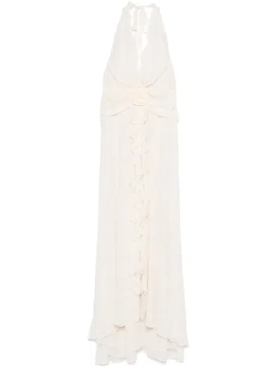 Blumarine Ruffled Rose-detail Maxi Dress In White